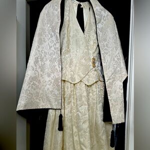 Vintage Jessica McClintock evening gown, cream with gold in the embroidery.